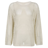 Lazy Style Star Loose Long-Sleeved Knitwear 2025 Women's Sexy Cut Out See-Through Pure Color Slimming Look Woolen Blouse