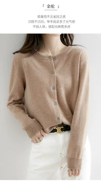 Autumn and Winter New Round Neck Knitted Cardigan Women's Loose Large Size Sweater Versatile Jacket Pure Color Bottoming Wool Jacket