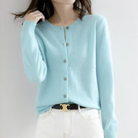 Autumn and Winter New Round Neck Knitted Cardigan Women's Loose Large Size Sweater Versatile Jacket Pure Color Bottoming Wool Jacket