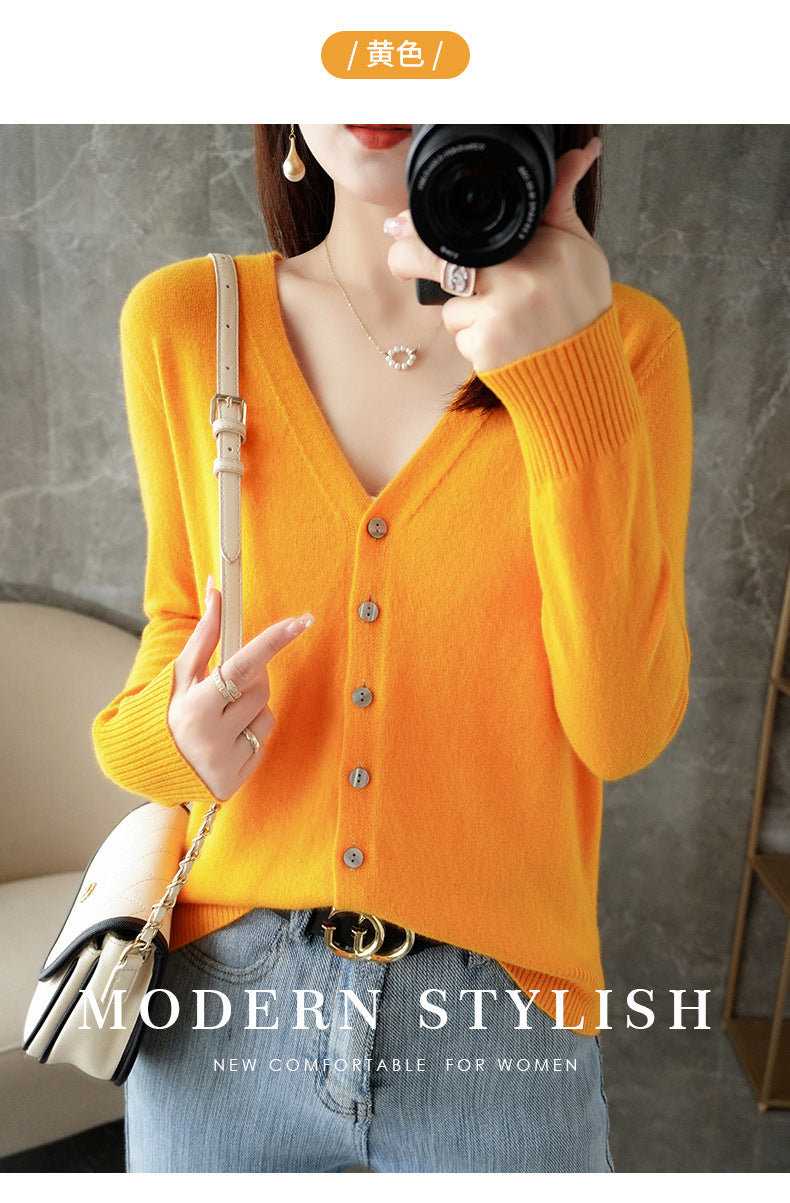 Knitted Cardigan Women's Spring and Autumn Long-Sleeved Sweater Cardigan Thin Age-Reducing Jacket Knitted Sweater Cross-Border Sweater Cardigan Base