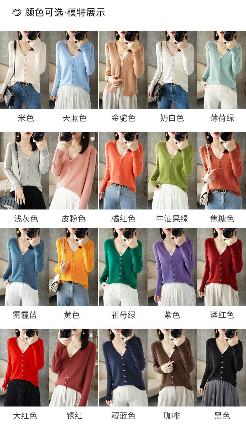 Knitted Cardigan Women's Spring and Autumn Long-Sleeved Sweater Cardigan Thin Age-Reducing Jacket Knitted Sweater Cross-Border Sweater Cardigan Base