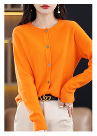 Round Neck Knitted Cardigan for Women, Osmanthus Needle Imitation Outwear Sweater for Women, Loose Spring & Fall Outer Cardigan Sweater Bottoming Shirt