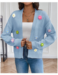 Foreign trade cross-border new hand hook flower sweet knitted cardigan sweater coat women's lazy casual loose sweater