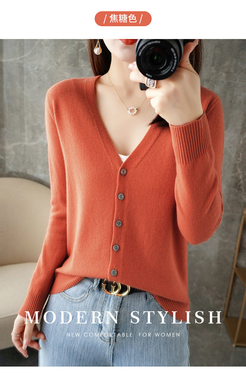 Knitted Cardigan Women's Spring and Autumn Long-Sleeved Sweater Cardigan Thin Age-Reducing Jacket Knitted Sweater Cross-Border Sweater Cardigan Base