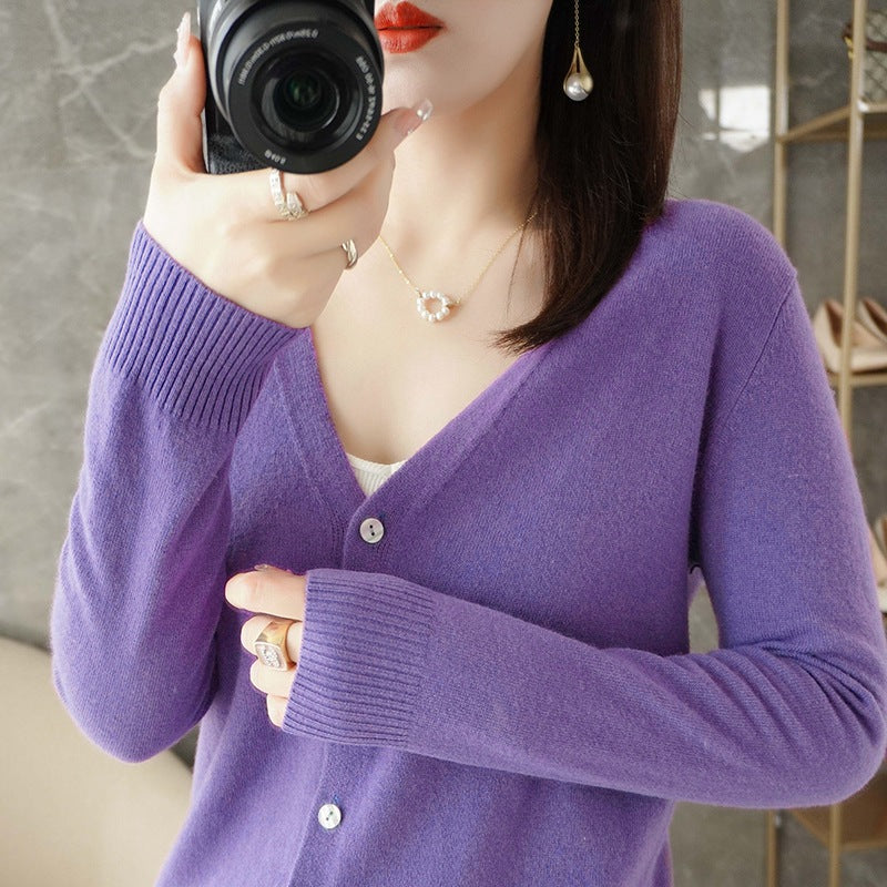 Knitted Cardigan Women's Spring and Autumn Long-Sleeved Sweater Cardigan Thin Age-Reducing Jacket Knitted Sweater Cross-Border Sweater Cardigan Base