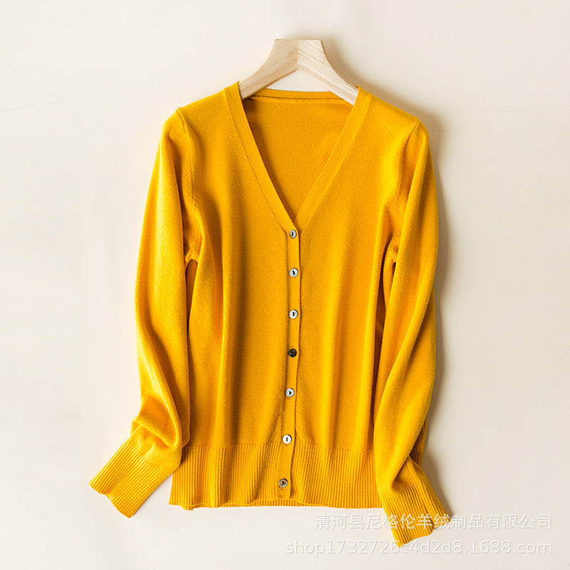 2023 Spring and Autumn New Women's Korean Style Short Fashion Knitted Cardigan Sweater Women's Solid Color Easiest for Match Temperament Jacket