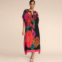 European and American New Positioning Printed Blouse Seaside Vacation Long Dress Loose Blouse Bikini Swimwear Long Gown Women
