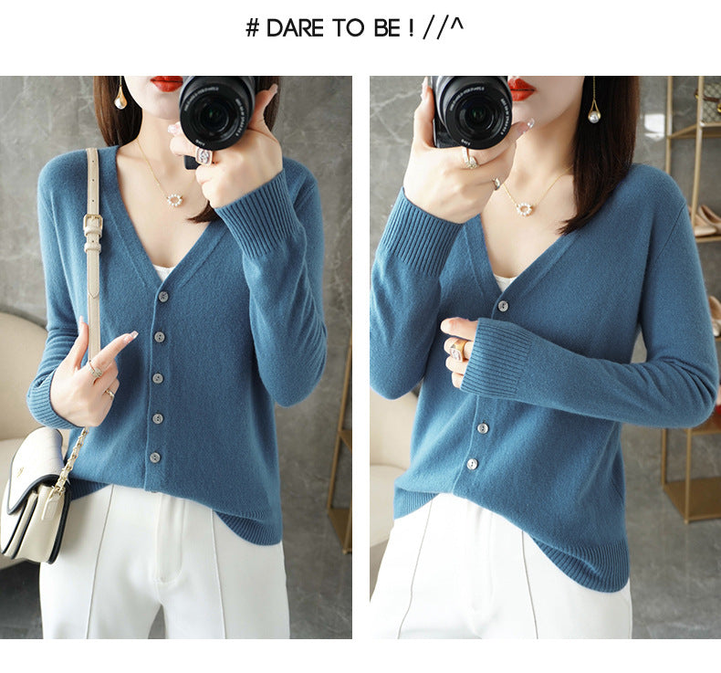 Knitted Cardigan Women's Spring and Autumn Long-Sleeved Sweater Cardigan Thin Age-Reducing Jacket Knitted Sweater Cross-Border Sweater Cardigan Base
