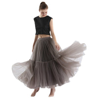Mesh Skirt for Women 2025 Spring, Summer, and Autumn Long High-Waisted Ladylike Cake Skirt with Pleated Patchwork Midi Skirt with a Large Hem