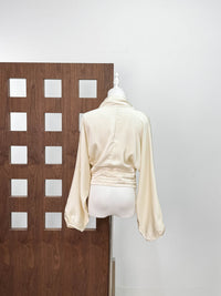 Unique Design, Sexy and Versatile, High-End Asymmetrical Draped V-Neck Waist-Cinching Satin Blouse for Women