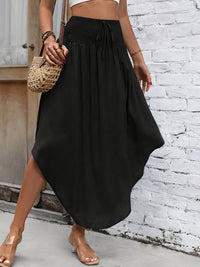 Women's Chic Beige Irregular Midi Skirt with Tie Waist
