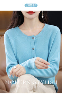 Round Neck Knitted Cardigan for Women, Osmanthus Needle Imitation Outwear Sweater for Women, Loose Spring & Fall Outer Cardigan Sweater Bottoming Shirt