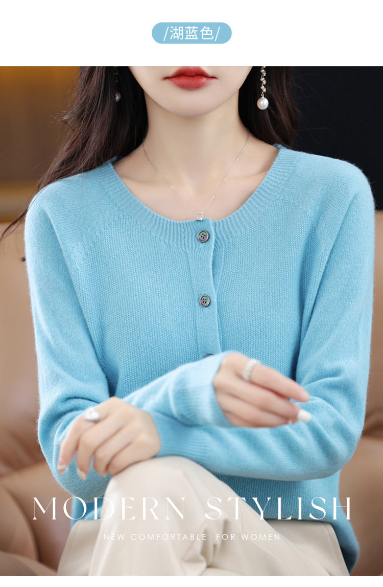 Round Neck Knitted Cardigan for Women, Osmanthus Needle Imitation Outwear Sweater for Women, Loose Spring & Fall Outer Cardigan Sweater Bottoming Shirt