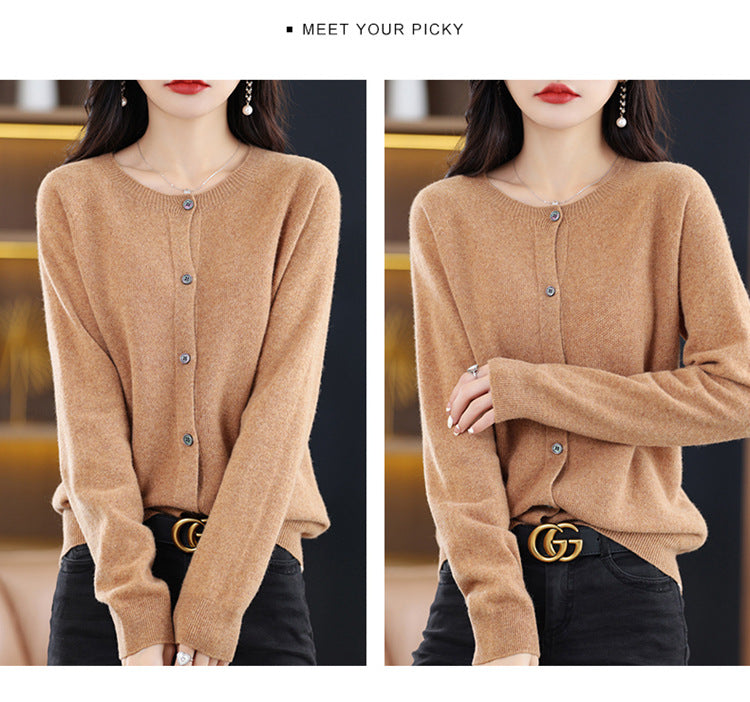 Round Neck Knitted Cardigan for Women, Osmanthus Needle Imitation Outwear Sweater for Women, Loose Spring & Fall Outer Cardigan Sweater Bottoming Shirt