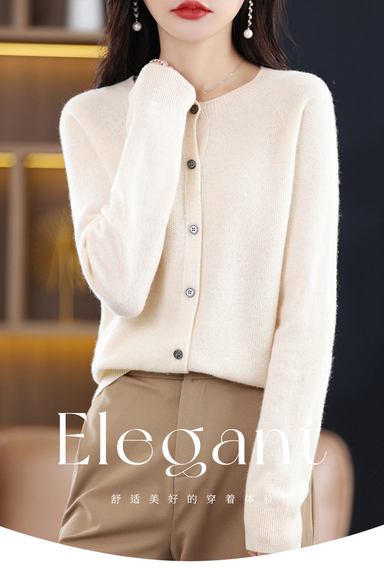 Round Neck Knitted Cardigan for Women, Osmanthus Needle Imitation Outwear Sweater for Women, Loose Spring & Fall Outer Cardigan Sweater Bottoming Shirt