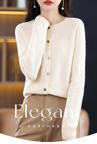 Round Neck Knitted Cardigan for Women, Osmanthus Needle Imitation Outwear Sweater for Women, Loose Spring & Fall Outer Cardigan Sweater Bottoming Shirt