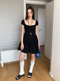 Dorothy Summer New French Style Romantic Little Black Dress with Line Collar and Lantern Sleeves Slimming Ballet Style dress Women