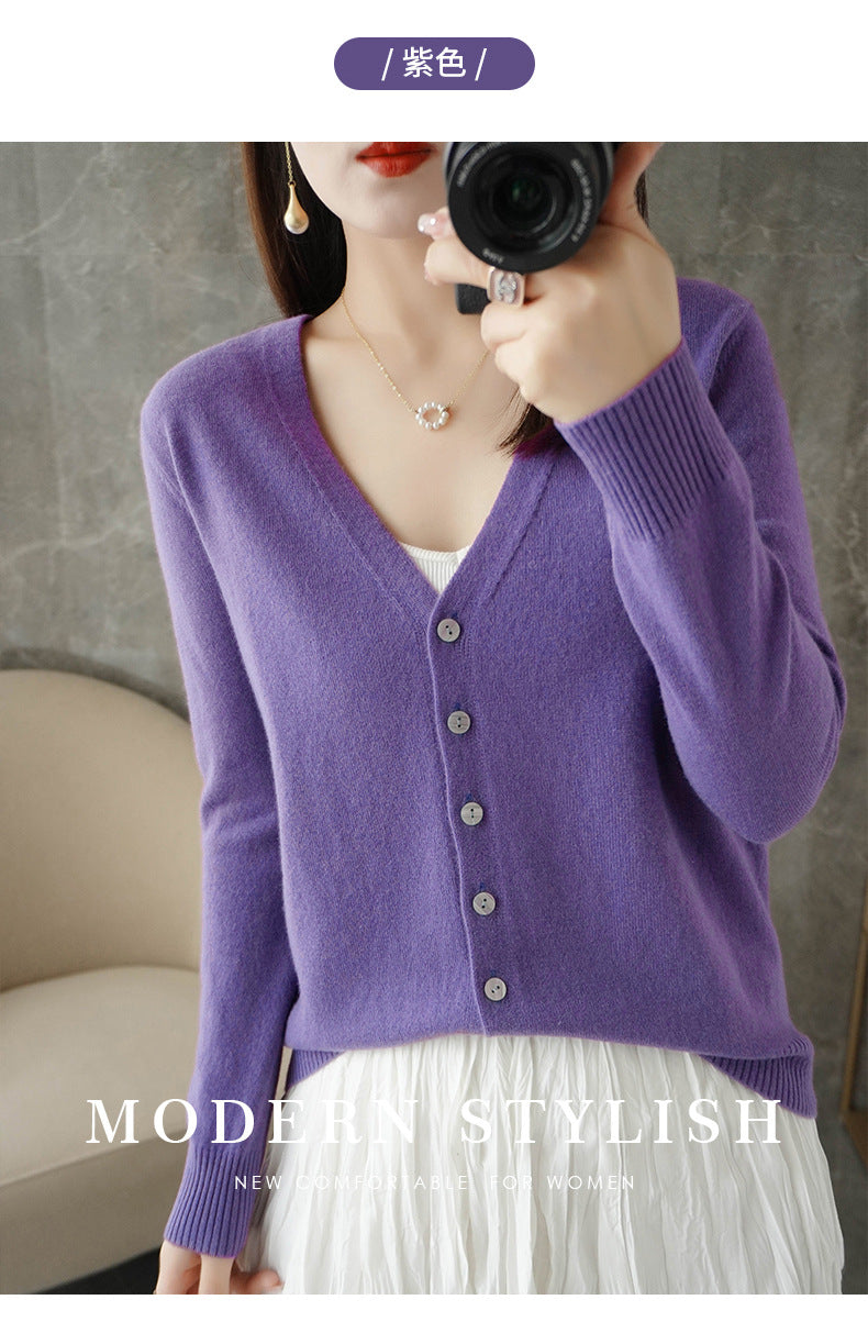 Knitted Cardigan Women's Spring and Autumn Long-Sleeved Sweater Cardigan Thin Age-Reducing Jacket Knitted Sweater Cross-Border Sweater Cardigan Base