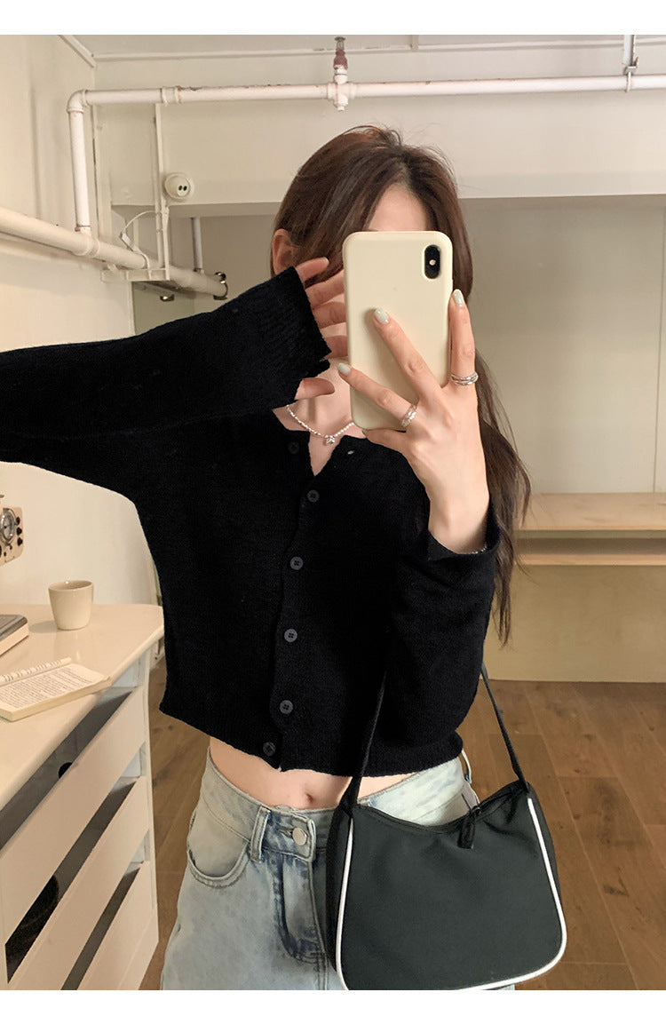 Dopamine Super Nice Long-Sleeved Knitted Cardigan for Women 2025 Summer New Style Petite Anti-Sun Blouse Slim Top