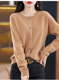 Round Neck Knitted Cardigan for Women, Osmanthus Needle Imitation Outwear Sweater for Women, Loose Spring & Fall Outer Cardigan Sweater Bottoming Shirt