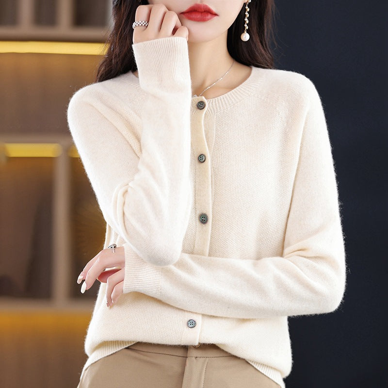 Round Neck Knitted Cardigan for Women, Osmanthus Needle Imitation Outwear Sweater for Women, Loose Spring & Fall Outer Cardigan Sweater Bottoming Shirt